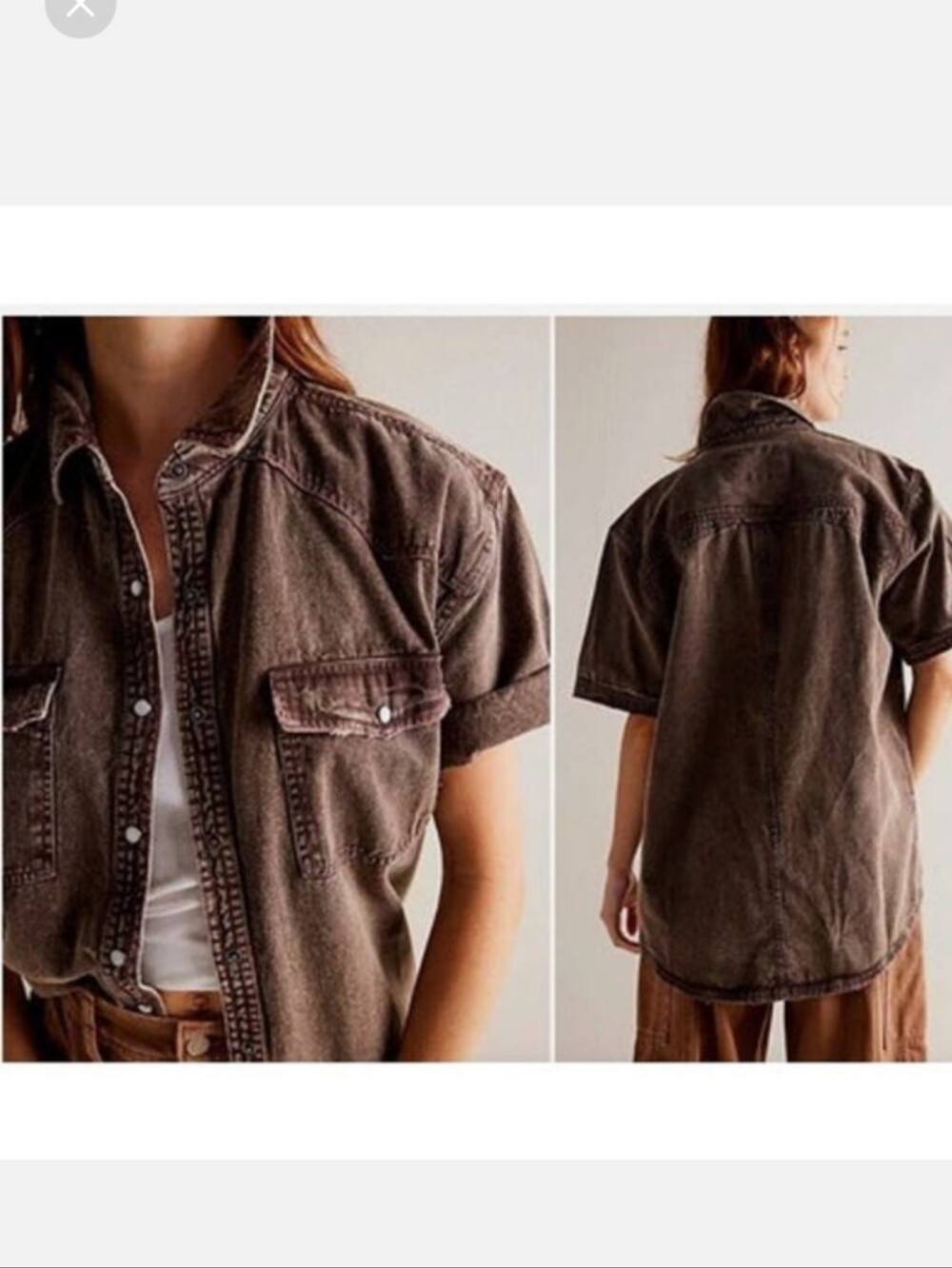 Free People The Short Of It Denim Button Down Pearl Snap